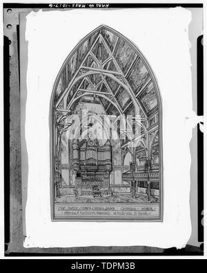 Photocopie de la gravure sur bois (de l'architecte américain et de la construction News 12, n° 366 (30 décembre 1882), 1882) Délinéateur inconnu intérieur, NEF, À L'ÉGARD ORGANE - First Baptist Church, 5 Magazine Street, Cambridge, comté de Middlesex, MA Banque D'Images