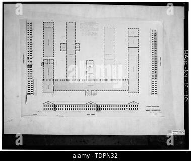 Photographie d'un tirage photographique historique d'un dessin tiré de la possession de l'Watervliet Arsenal Museum, New York. PLAN ET DU SUD (unité 3), Moyen-Orient (unité 2), ET AU NORD (unité 1) dessiné en 1866 PEU APRÈS LA CONSTRUCTION DES UNITÉS 1, 2 et 5. - Watervliet arsenal, bâtiment n° 40, entre Broadway et Dalliba Watervliet Avenues, Watervliet, comté d'Albany, NY Banque D'Images