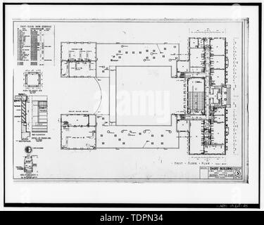 Photographie d'un dessin de construction d'origine, datée d'août 1927, en la possession de l'Office de la planification des installations, de l'Iowa State University, Ames, Iowa. Premier étage (PLAN ET DÉTAILS) ; Feuille N° 3 de 10 - Bâtiment de l'industrie laitière, de l'Iowa State University Campus, Ames, IA, Story County Banque D'Images