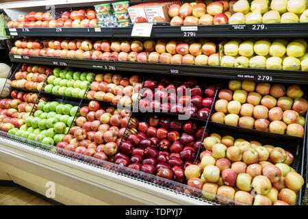 Sanibel Island Florida,Jerry's Foods,supermarché d'épicerie,intérieur,vente d'étagères,allée de fruits,pommes,rouge,vert,Fuji,gala,deli doré Banque D'Images