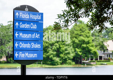 Orlando Florida,Loch Haven Park,Lake Estelle,panneau directionnel,FL190511009 Banque D'Images