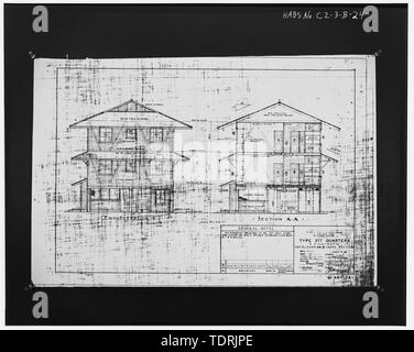 Copie photographique du dessin architectural (dessin original situé à l'Office de la propriété réelle, base navale Rodman, République du Panama), 1941. L'élévation et l'article - Fort Amador, quatre appartements, Van Hook Place, Panama City, ancienne zone du Canal de Panama, CZ Banque D'Images