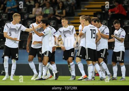 Udine, Italie. 17 Juin, 2019. firo : 17.06.2019, Fuvuball, International, l'UEFA U21 Championnat d'Europe 2019, 1er match de l'Allemagne - Danemark, Marco Richter, Danemark, DEN, la moitié de la figure, la jubilation, le geste d'utilisation dans le monde entier | Credit : dpa/Alamy Live News Banque D'Images