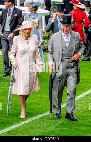 Ascot, UK. 18 Juin, 2019. Charles prince de Galles et la duchesse de Cornouailles Camilla visiter Royal Ascot avec la reine Elizabeth, le Prince Charles, le duc et la duchesse de Cambridge, William et Catherine dans la région de Ascot, Royaume-Uni, 18 juin 2019. Crédit : Patrick van Katwijk |/dpa/Alamy Live News Banque D'Images