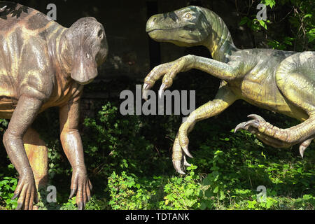 Budapest, Hongrie. 18 Juin, 2019. Sculptures de dinosaures sont visibles sur l'affichage à l'jardin d'Histoire Naturelle de Budapest, Hongrie, le 18 juin 2019. Credit : Attila Volgyi/Xinhua/Alamy Live News Banque D'Images