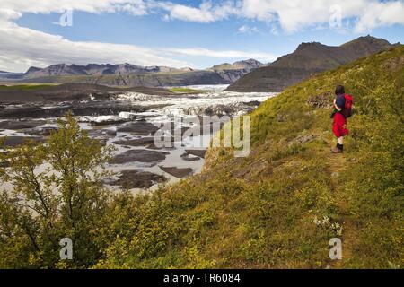 Randonneur à glacier Svinafellsjoekull dans Hornarfjoerdur Vatnajoekull, Parc National, l'Islande, l'Est de l'Islande, Vatnajoekull, Parc National Svinafellsjoekull Banque D'Images