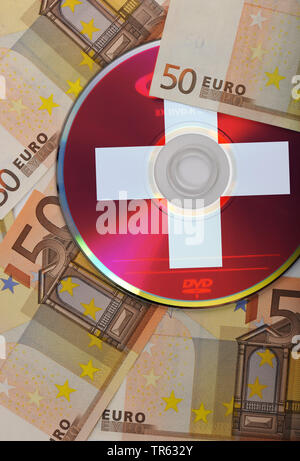 CD avec la croix suisse et l'euro des factures, compte bancaire suisse, Suisse Banque D'Images