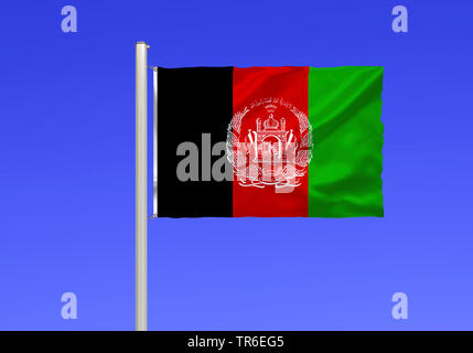 Drapeau de l'Afghanistan contre le ciel bleu, l'Afghanistan Banque D'Images