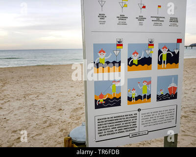 Règles pour le bain dans la mer du Nord, en Allemagne, en Mecklembourg-Poméranie-Occidentale, Ruegen Banque D'Images