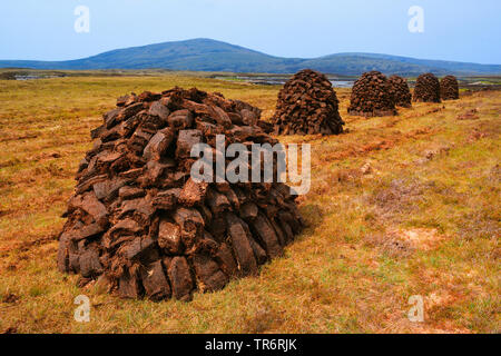 Piles de tourbe, Royaume-Uni, Ecosse, North Uist, Fromage Bay Banque D'Images