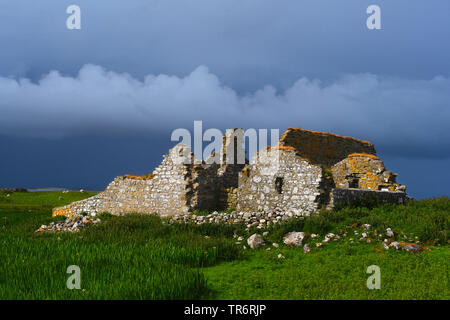 Les ruines de na Teampull Trionaid, Trinity Church, Royaume-Uni, Ecosse, North Uist, Carinish Banque D'Images