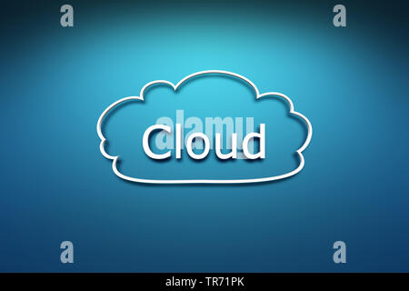 3D computer graphic, CLOUD CLOUD lettrage symbolique contre fond bleu Banque D'Images