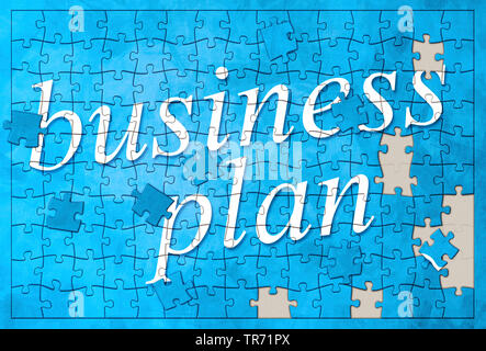 Ordinateur 3D, texte en blanc la lecture de PLAN D'AFFAIRES contre fond bleu Banque D'Images
