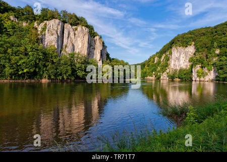 Danube entre Kelheim et monastère de Weltenbourg, réserve naturelle Welternburger Enge, Allemagne, Bavière, Niederbayern, Basse-Bavière, Kelheim Banque D'Images