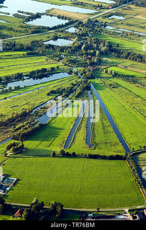 Paysage de champ avec les fossés, photo aérienne, Pays-Bas Banque D'Images