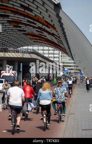 Amsterdam, Pays-Bas, piste cyclable, location l'Autoroute, partie de l'inner-city au réseau de la Gare Centrale d'Amsterdam, la gare routière, Banque D'Images