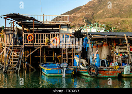 Maisons colorées sur pilotis, village de pêcheurs Tai O, Hong Kong, Chine Banque D'Images