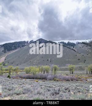 Sun Valley, Badger Canyon dans la Forêt Nationale des montagnes Sawtooth vues panorama paysage de Trail Creek Road, dans l'Idaho. United States. Banque D'Images