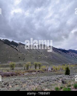 Sun Valley, Badger Canyon dans la Forêt Nationale des montagnes Sawtooth vues panorama paysage de Trail Creek Road, dans l'Idaho. United States. Banque D'Images