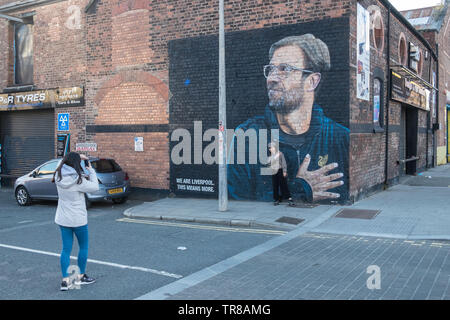 Grand,grands,fresque murale,street,art,de,lecture,Liverpool LFC,manager, l'allemand, Jurgen Klopp,sur,mur,sur,de,côté Jamaica Street,Triangle baltes,Liverpool, Angleterre Banque D'Images