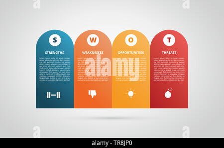 Analyse SWOT Forces Faiblesses Opportunités Menaces graphique infographie graphique avec télévision style moderne et 4 variations de couleur - vector illustration Banque D'Images