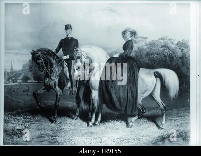 François-Joseph, Empereur d'Autriche, avec l'impératrice Elisabeth sur cheval, lithographie, basé sur une peinture d'Edouard Kaiser, Additional-Rights Clearance-Info-Not-Available- Banque D'Images
