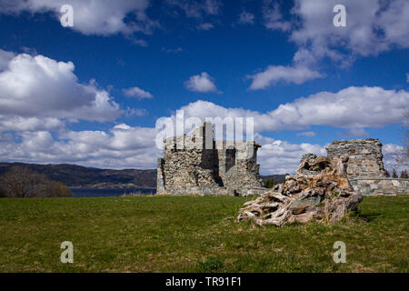 Ruines de l'abbaye de Tautra Tautra dans l'île sur Trondheimsfjorden. Le printemps et les beaux jours. Banque D'Images