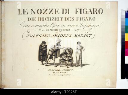 Page de titre 'La nozze di Figaro' (le mariage de Figaro), d'un opéra comique en 4 ascenseurs de Wolfgang Amadeus Mozart, Hambourg : Johann August Bohme. une page de partition de piano avec l'italien et l'allemand, texte Additional-Rights Clearance-Info-Not-Available- Banque D'Images