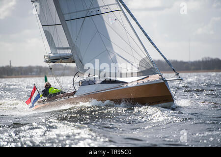 Speedlounger yacht en aluminium construit en Hollande Banque D'Images