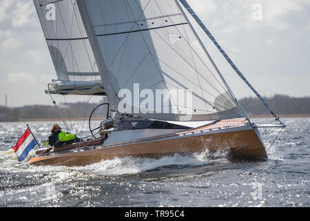 Speedlounger yacht en aluminium construit en Hollande Banque D'Images