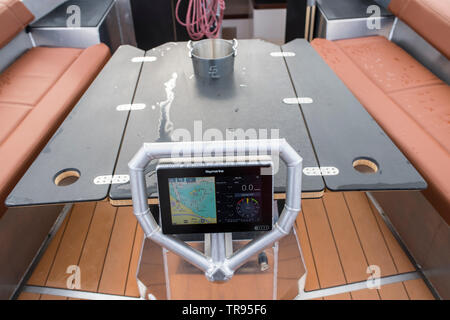 Speedlounger yacht en aluminium construit en Hollande Banque D'Images