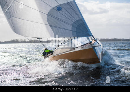 Speedlounger yacht en aluminium construit en Hollande Banque D'Images