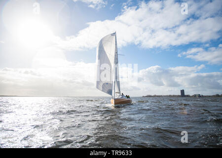 Speedlounger yacht en aluminium construit en Hollande Banque D'Images