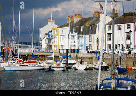 WEYMOUTH, Royaume-Uni - Mai 20th, 2019 : Vieux Port est un quartier pittoresque à la ville en bord de mer de Weymouth, dans le Dorset, dans le sud de l'Angleterre. Banque D'Images