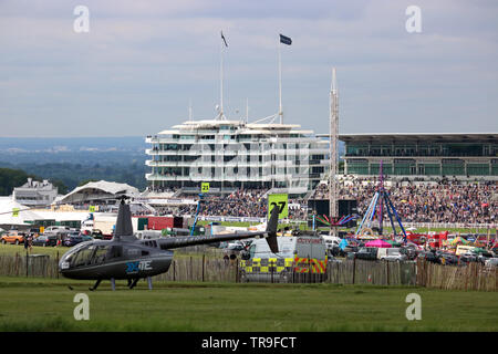 Epsom Downs, Surrey, UK. 31 mai, 2019. Hélicoptères et fête foraine sur Dealey Plaza, Surrey UK. Credit : Julia Gavin/Alamy Live News Banque D'Images