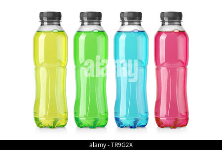 Boissons énergétiques avec des saveurs différentes sur un fond blanc avec clipping path Banque D'Images