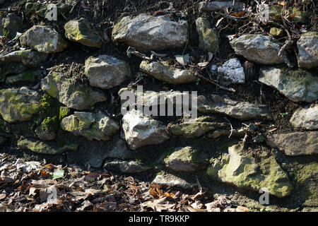 Mur en pierres naturelles ou en briques avec amour égaré photographié dans un parc en Allemagne Banque D'Images
