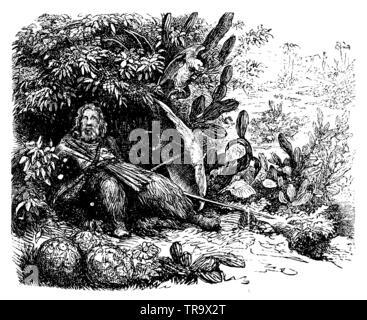 Retour de Robinson Crusoé sur son île, , (roman, 1897) Banque D'Images