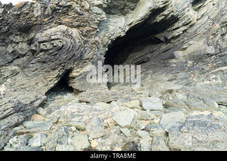 Structure Rocheuse Repliée, Porth Dafarch, Anglesey, Royaume-Uni Banque D'Images