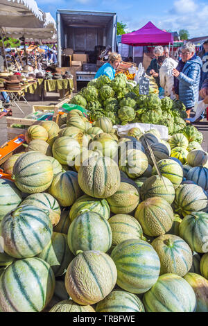 Fruits et légumes à vendre le jour du marché dans les Hérolles, Vienne, France. Banque D'Images