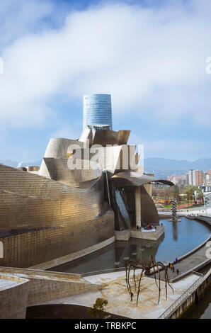 Bilbao, Biscaye, Pays Basque, Espagne : vue générale du Musée Guggenheim d'art moderne et contemporain conçu par l'architecte Frank Gehry alongsi Banque D'Images