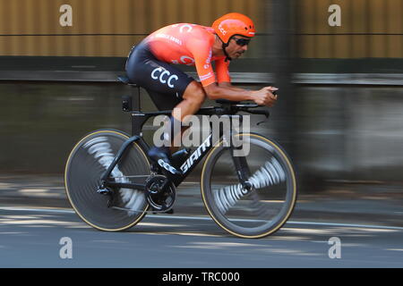 Vérone, Italie. 02nd, 2019 Jun. Francisco Ventoso Alberdi (CCC) de l'équipe au cours de la dernière étape 21 de la 102e Giro d' Italia, Tour d'Italie 2019 - la course à vélo, 17km contre-la-montre individuel à partir de la Foire de Vérone le long Torricelle à Vérone, ville de terminer à l'Arena de Vérone, à Vérone, Italie, 03 juin 2019. (PHOTO) Alejandro Sala/Alamy News Banque D'Images