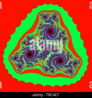 Colorée et une visualisation graphique de l'ordinateur peu commun de droit de l'étonnant comportement fractal d'une fonction mathématique sur les nombres complexes. Banque D'Images