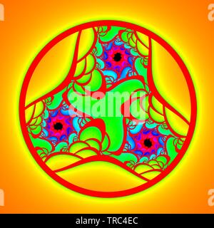 Colorée et une visualisation graphique de l'ordinateur peu commun de droit de l'étonnant comportement fractal d'une fonction mathématique sur les nombres complexes. Banque D'Images