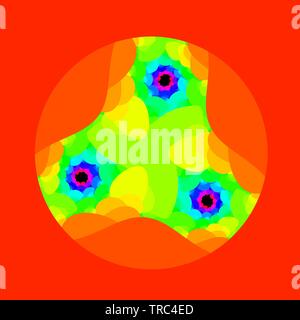 Colorée et une visualisation graphique de l'ordinateur peu commun de droit de l'étonnant comportement fractal d'une fonction mathématique sur les nombres complexes. Banque D'Images