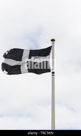 Le drapeau de Saint Piran Cornwall, UK Banque D'Images