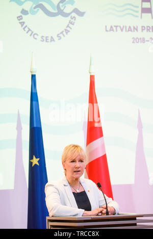 JURMALA, Lettonie. , . Margot Wallstrom, Ministre des affaires étrangères de la Suède, au cours de conférence de presse aftter réunion de haut niveau de la présidence du Conseil de la mer Baltique (CEMB) à Jurmala, Lettonie. Credit : Gints Ivuskans/Alamy Live News Banque D'Images