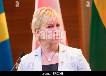 JURMALA, Lettonie. , . Margot Wallstrom, Ministre des affaires étrangères de la Suède, au cours de conférence de presse aftter réunion de haut niveau de la présidence du Conseil de la mer Baltique (CEMB) à Jurmala, Lettonie. Credit : Gints Ivuskans/Alamy Live News Banque D'Images