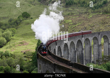 Train à vapeur passant sur le viaduc de Glenfinnan dans les highlands écossais Banque D'Images