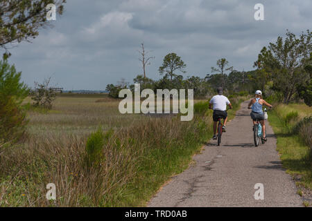 Vélo sur des sentiers de vélo de l'île de Jekyll, Brunswick, Georgia USA Banque D'Images